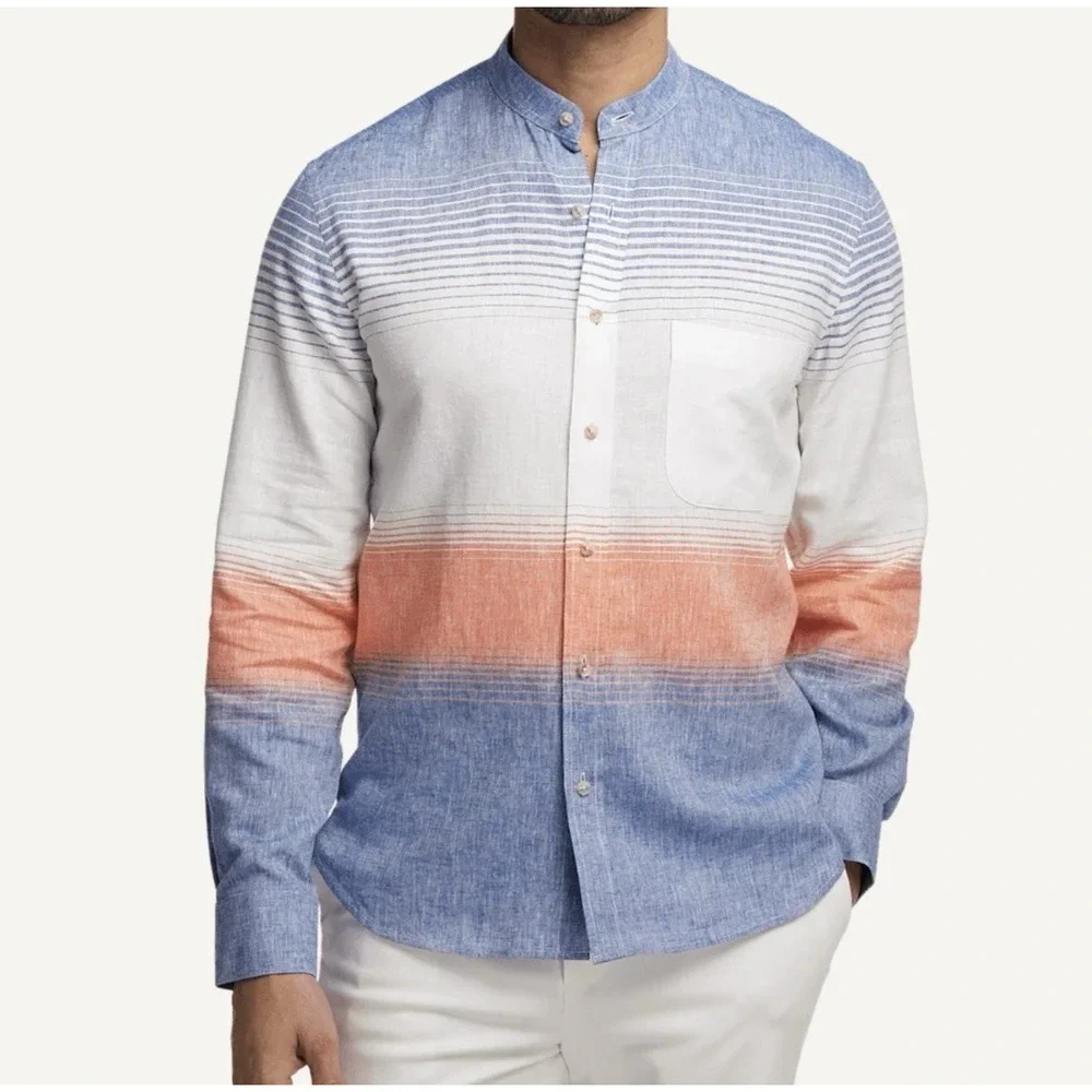 Paul Fredrick Linen Blend Horizontal Stripe Casual Shirt‎ XLT